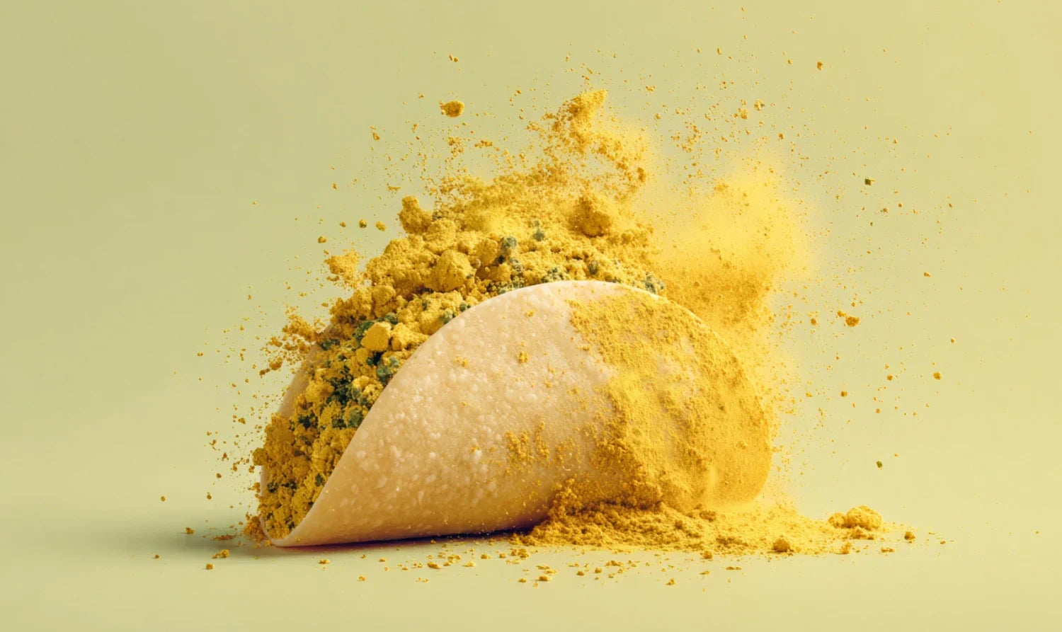 kebab garnie d’un mélange d’épices colorées semblant exploser en volute de poudre