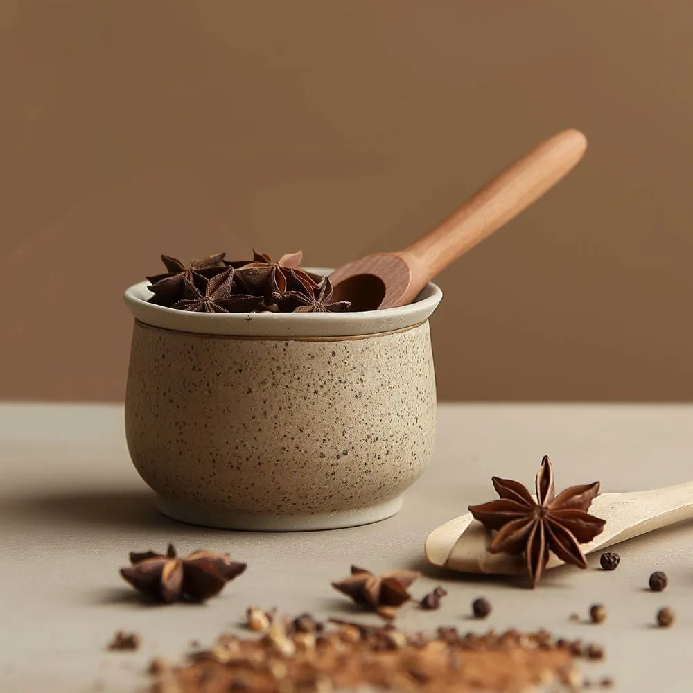 Anis étoilé dans un pot en terre traditionnel indien