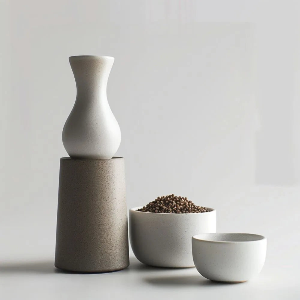 Ambiance moderne et design avec un pot de poivre concassé au milieu d'autres contenants