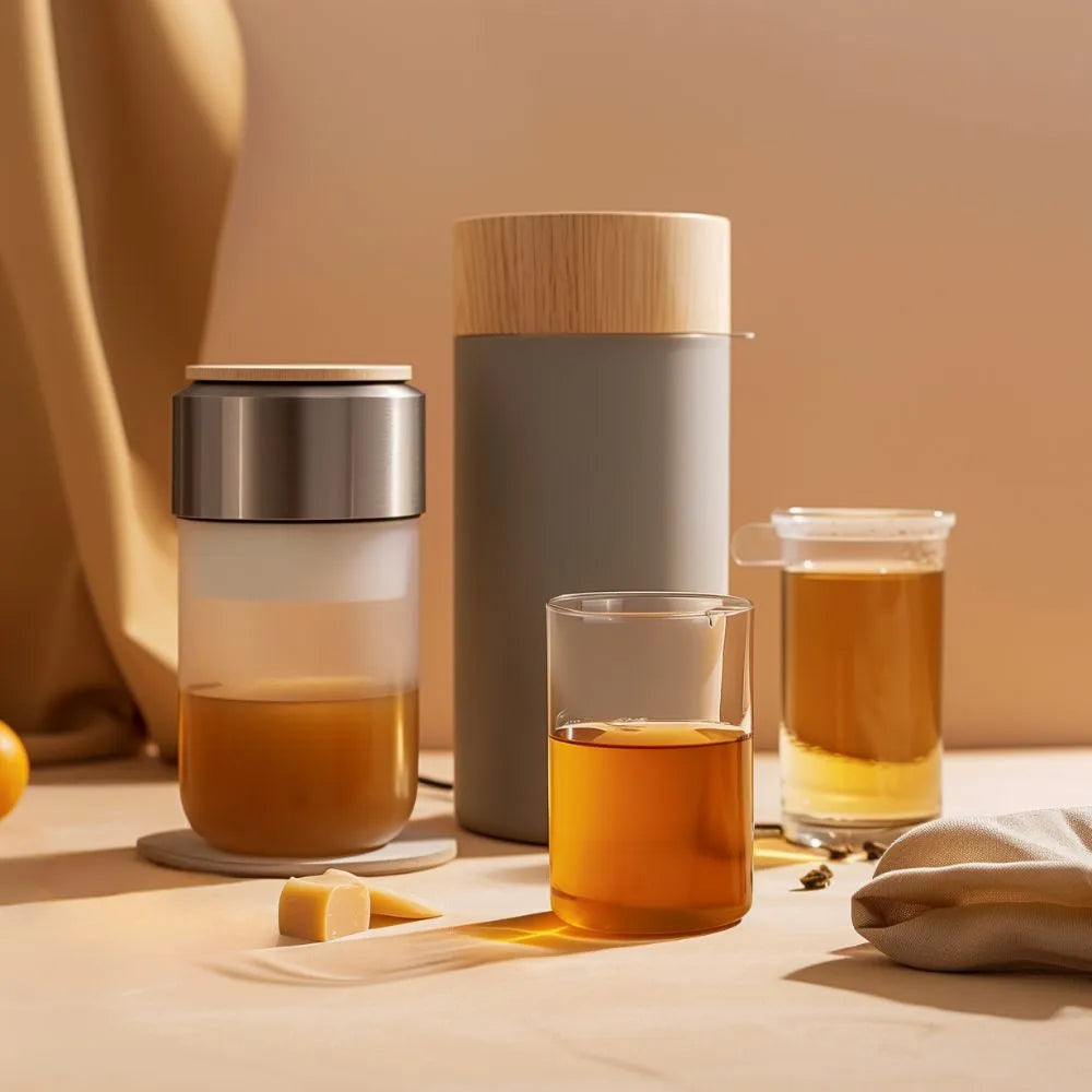 Ambiance thermos rempli d'infusion gourmande caramel fraise