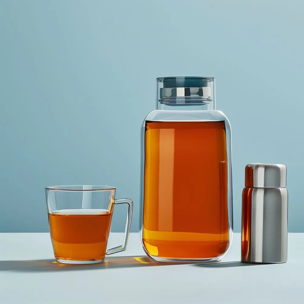 Amblance thermos rempli de tisane allaitement avec une tasse à côté