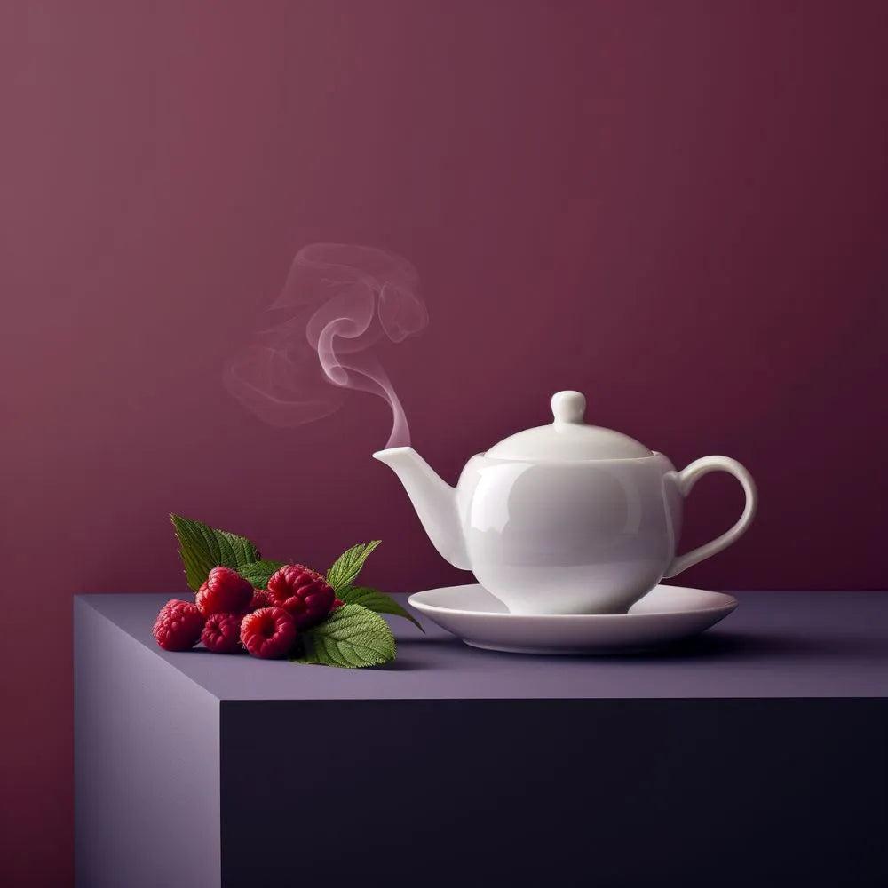 Ambiance avec une théière remplie d'eau chaude infusée à la tisane laxative