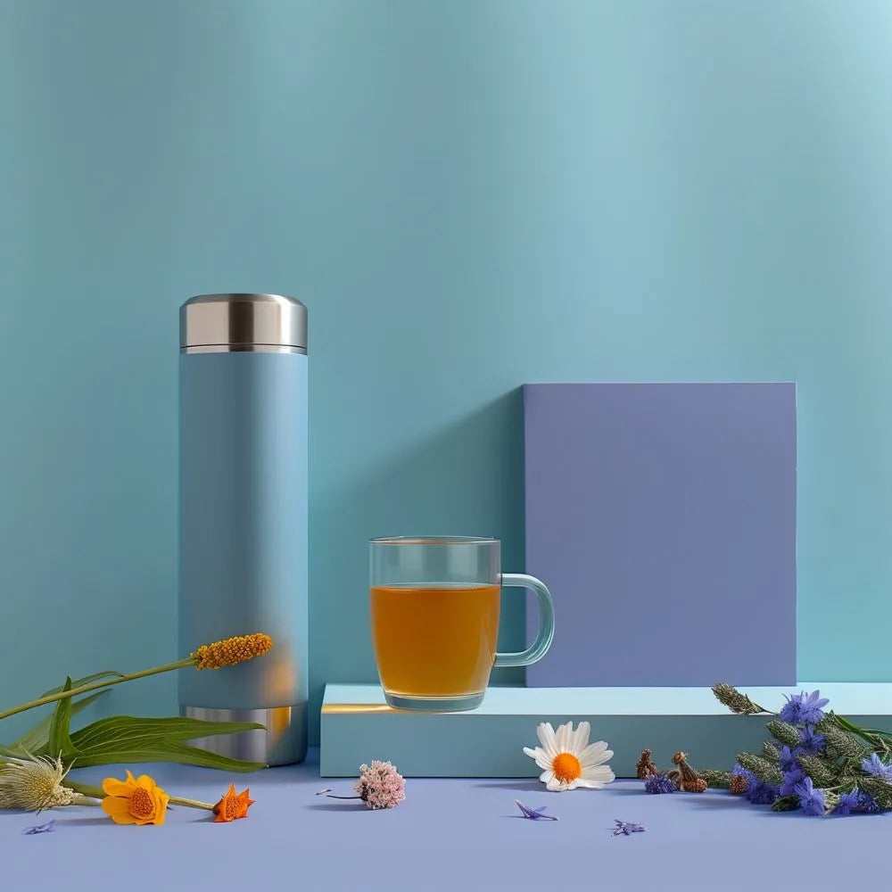 Ambiance thermos avec un theros et une tasse remplie de tisane minceur