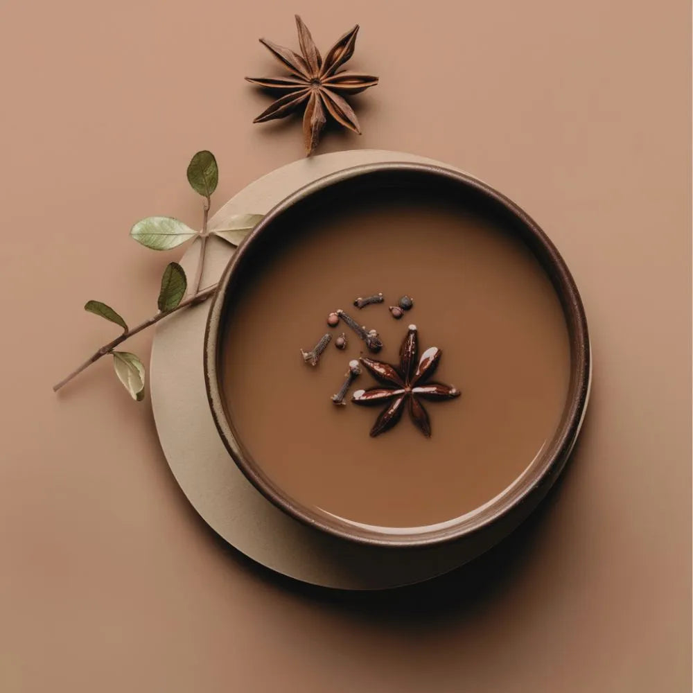 Pot de crème au chocolat avec de l'anis étoilé en décoration