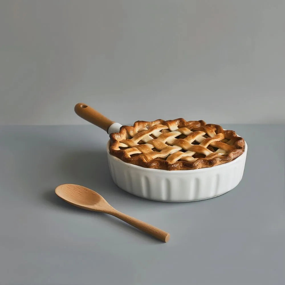 Moule à tarte avec une tarte tatin réalisée avec de la cannelle de Ceylan sortie du four