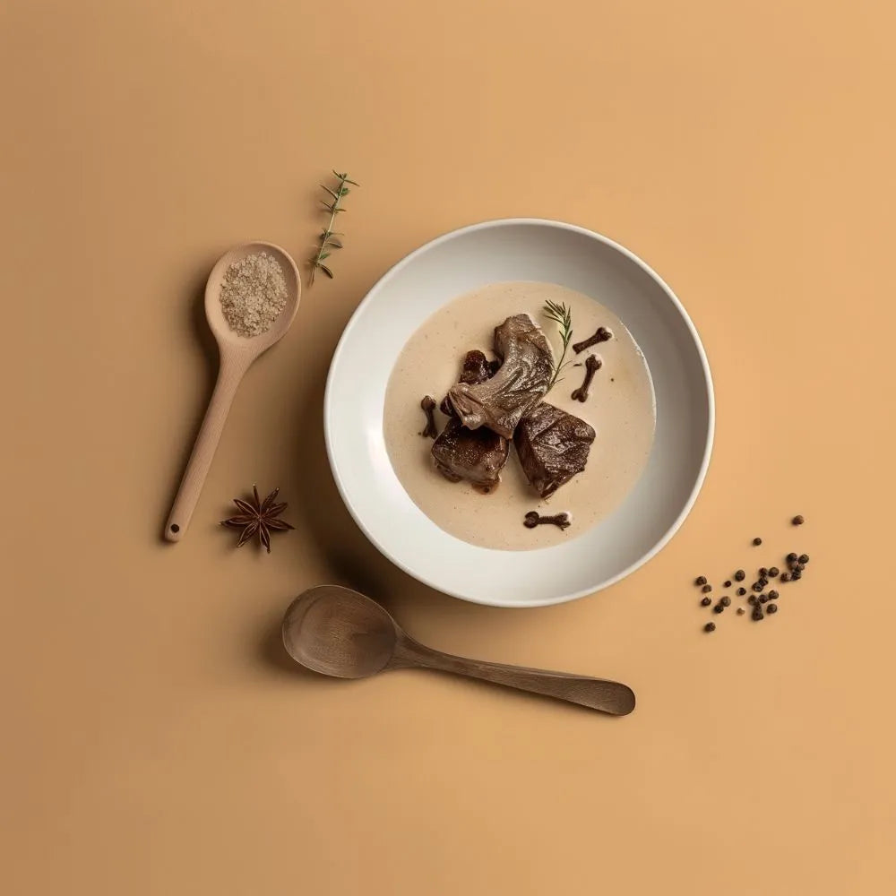 Assiette remplie de viande en sauce et de clous de girofle