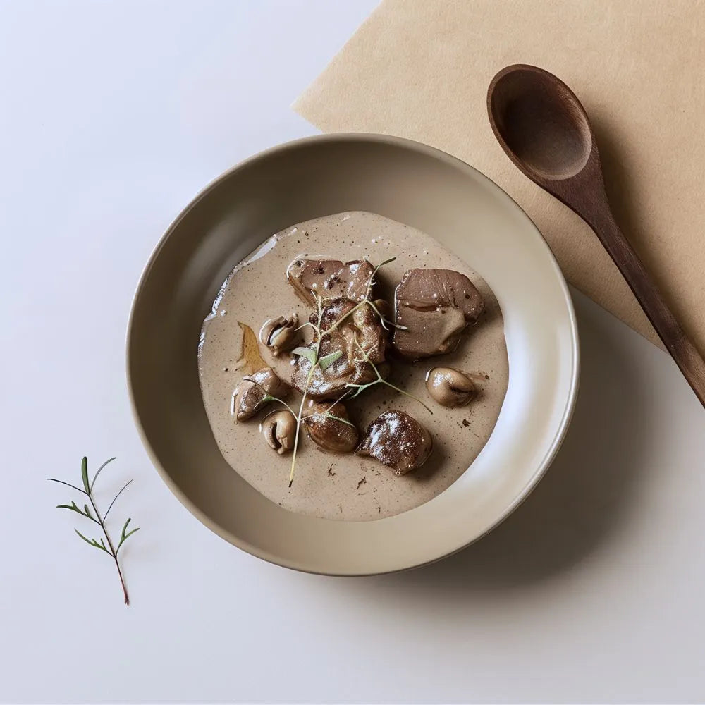 Viande en sauce au poivre Timut, servie généreusement dans une assiette